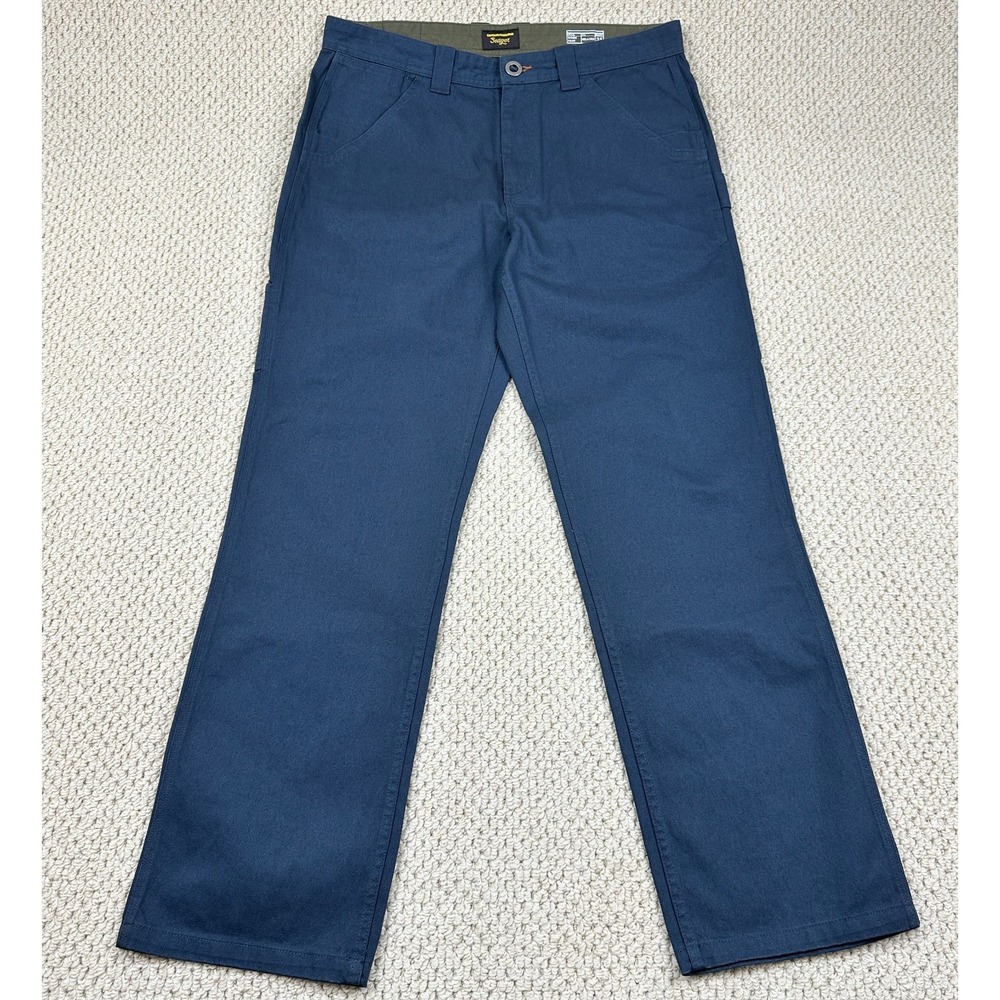Seager Co Canvas Pants Mens 35x33 Blue Carpenter Utility Relaxed Fit Western EUC